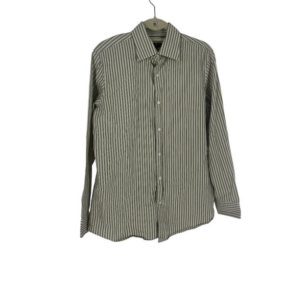 Banana Republic Mens Classic Fit Striped Button-Down Shirt Size M Cotton Green - Picture 1 of 8
